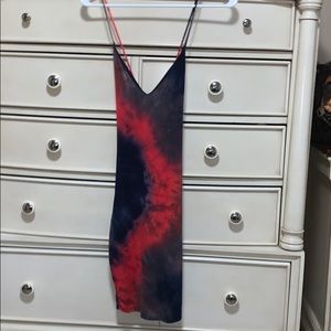 blue and red tie dye fitted dress